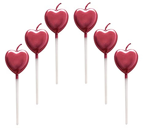 Herz Geburtstagskerzen,6 Pcs Cake Topper Dekorationen Ggeburtstag Kerzen Metallisch Kuchen Kerzen für Kinder Geburtstag Hochzeit Party Jahrestag Valentinstag Festival,Rot