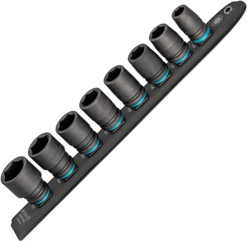 HAZET Smart-Rail 900S-SR/8 I magnetische Unterseite mit 8 Steckplätzen, Antrieb: Vierkant 12,5 mm (1/2 Zoll), Abtrieb: Außen-Sechskant-Tractionsprofil I Kunststoff-Steckleiste für Steckschlüssel