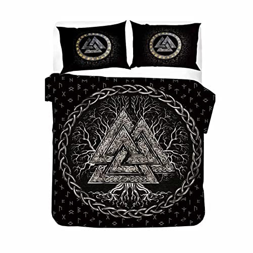 RFFLUX 3D Wikinger Bettwäsche Set 135x200 cm 2teilig mit Reißverschluss Weiche und Angenehme Schlafkomfort Microfaser Bettbezug Wikinger Baum des Lebens Kinderbettwäsche mit Kissenbezug 80x80 cm