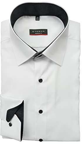 ETERNA Herren Langarm Hemd Weiß Modern Fit | Bügelfrei, Knitterfrei, 100% Baumwolle | Kentkragen Gr. 43