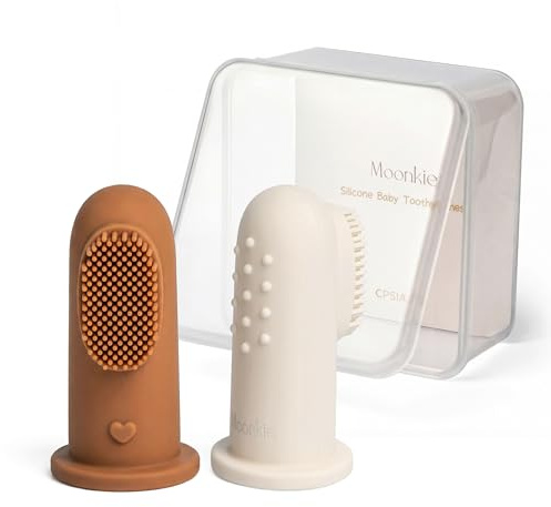 Moonkie Babyzahnbürste Fingerzahnbürste Mundreinigungsset für 3 Monate +, 2 Stück (Lehm/Elfenbein)