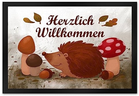 speecheese Herzlich Willkommen Fußmatte XL in 40x60 cm mit niedlichem Igel als hübsche Dekoration zum Herbst für die Eingangstür um alle Besucher herzlich Willkommen zu heißen