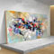 Moderne abstrakte Kunst auf Leinwand, groß, bunt, Block-Ölgemälde, Druck, XXL, Bilder für Wohnzimmer, Heimdekoration, Wandbild, 90 x 180 cm/35 x 71 Zoll, goldener Rahmen