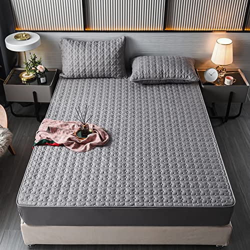 ONURTH Bettlaken Rund-um Elastischer Gummizug 200 x 220cm,einfarbige Baumwolle, dick gestepptes Spannbettlaken, rutschfeste Matratzenschoner-Bettwäsche für Schlafzimmer Hotel dunkelgrau