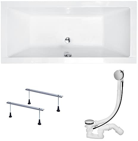 KOLMAN Badewanne QUADRO Rechteck 170x75 ohne Verkleidung, Ablaufgarnitur und Füßen Komplettset 3in1 Premium Original Acryl Wanne Siphon