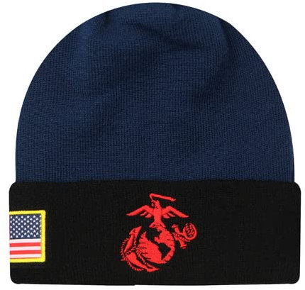 Icon Sports U.S. Military Beanie - Offizielle bestickte Flagge Patch Warm Winter Strickmütze Erwachsene Unisex Hüte für Männer Frauen, United States Marine | Blau, Einheitsgröße