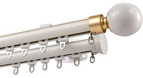 Gardinenstangen Set Für Raum 100 Bis 600 Cm, Wandschiene für Gardinen, Doppelte Vorhangschiene Als Raumteiler, Mit Runden Endstücken Und Befestigungsmaterial ( Color : White , Size : 240cm/7.9ft )