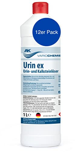 Urinsteinentferner EXTRA STARK - 12x Urin EX 1L - Urin- & Kalksteinlöser - biologisch abbaubar - echtes Profiprodukt - WC-Reiniger antibakteriell und gegen Gerüche - AK VARIOCHEMIE, Made in Germany