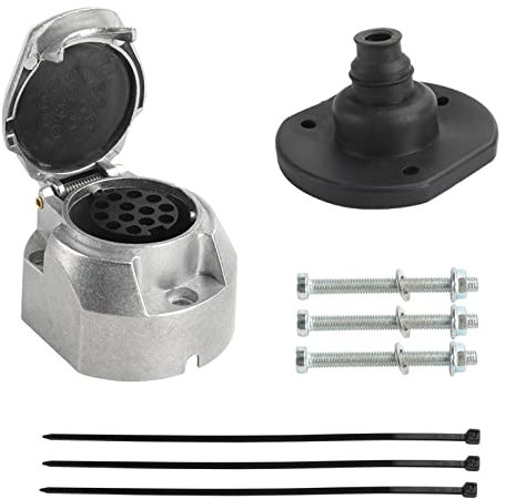 Qiping Kit Presa Rimorchio 13 Pin Metallo, Inclusa Guarnizione Impermeabile, Fascetta Cavi, Vite di Fissaggio - Alluminio Pressofuso, Universale per Veicoli 12v