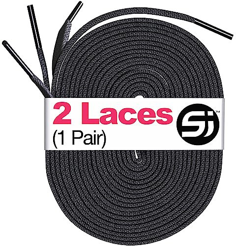 S&J Flat Shoelaces for Trainers Converse Air Force 1, Replacement Sneaker Laces for Sport Shoes, Casual Shoe, Durable Shoelaces for Kids Adult Men and Women 8mm width, 120mm length (BLACK)