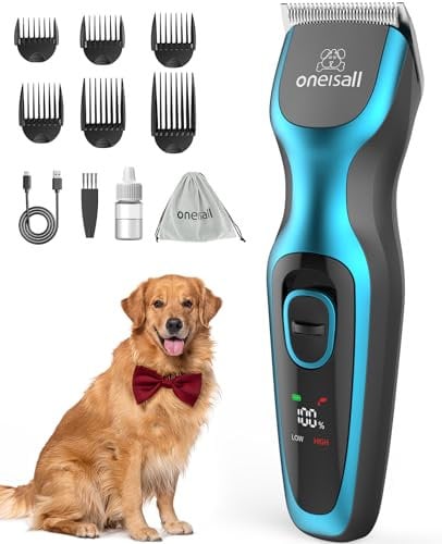 oneisall Dog Clippers Professional for Thick Hair, Heavy-Duty Dog Grooming Clippers with Detachable Metal Blade, Cordless Pet Shaver for Cockapoo Poodles