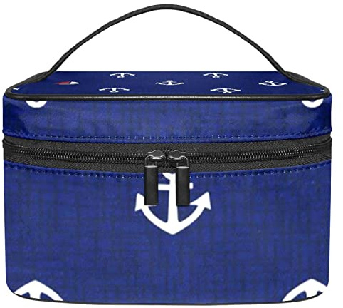 Schminktasche Reise Kosmetiktasche Tasche Geldbörse Handtasche mit ReißverschlussMarineblauer Anker, der Retro segelt