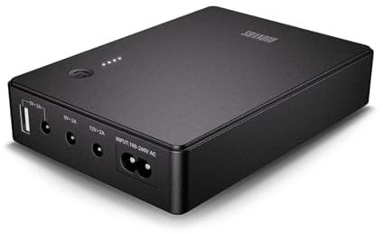 Shanqiu Mini UPS Onduleur pour Router, Modem, Caméra de Sécurité, Entrée AC Sortie 5V USB 5V 9V 12V DC 2A (37Wh)