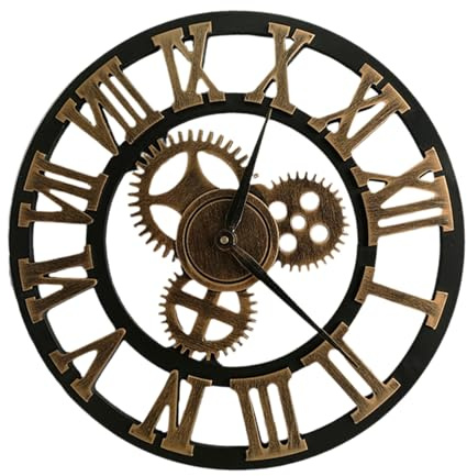 Zahnrad aus Metall und Holz Industrielle Wanduhr für Büro | Geräuschloses Uhrwerk, Hohe Präzision, Dekorativer Stil, Goldfarben, Passend für Arbeitszimmer