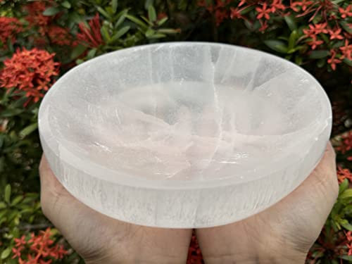 GAF Treasures Jumbo Selenite Bowl, 8 Gemstone Carved Selenite Crystal Charging Bowl, Huge Selenite Crystals Bowl for Smudging and Reiki