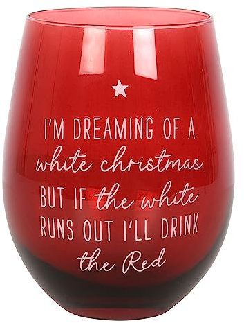 Dreaming of a White Christmas Lot de 2 verres à vin sans pied festifs pour Noël, coffret cadeau avec fond plat | Verres à vin rouges et blancs élégants sans pied