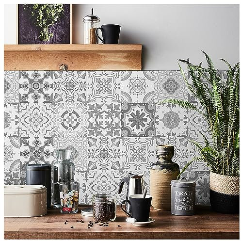 Lot de 24 autocollants 3D pour carrelage de cuisine et salle de bain Motif écailles de poisson Noir et blanc 10 x 10 cm