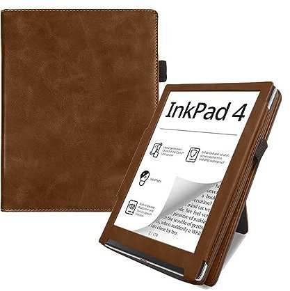 Case2go - Hülle kompatibel mit Pocketbook Inkpad 4 - Kunstleder Case - Mit AutoWake-Funktion - Braun