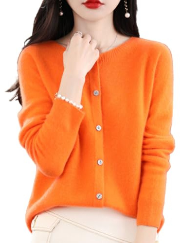 TeysHa Kashmir Cardigan för kvinnor, ull Crew Neck Button Down långärmad cardigan tröja, mjuka varma stickade elastiska tröjor