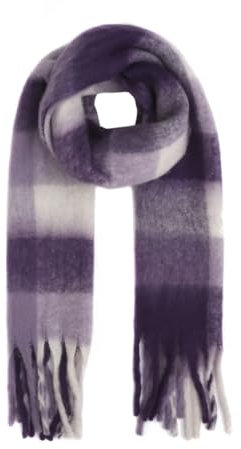 FASHION YOU WANT Damen Web Strickschal mit buntem Karo Muster und langen dicken Fransen, warmer Winter, Stola (S02)