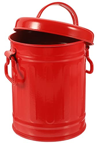 BUGUUYO poubelle de bureau mini poubelle de comptoir Poubelle Rouge Metal poubelle pour voiture pinceaux maquillages petit seau en fer avec couvercle porte-pinceaux de maquillage auto vase