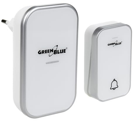 Campanello senza fili Sistema di campanello cinetico wireless, senza batterie, con 38 melodie, portata fino a 200 m, IP44 (1x Ricevitore + 1x Trasmettitore/Bianco)