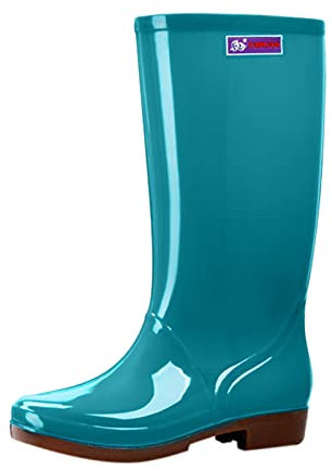 Stivali da Pioggia Leopardati Antiscivolo Donna, Scarpe Alta Gomma al Ginocchio, Stivali di Fango Alti, Blu, 39.5 EU