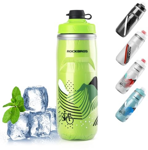 ROCKBROS Trinkflasche Fahrrad 620 ml auslaufsichere Sportflasche 4 H Kühlenhalten Wasserflasche Water Bottle für Radsport, Fitness, Wandern Grün