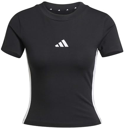adidas Women's Essentials 3 Stripes Slim Baby Shirt, Black/White, M