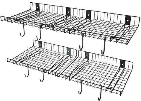 Lot de 4 étagères murales de garage, étagères de rangement murales en métal robuste pour mur de chambre, charge 117,9 kg, étagères flottantes en maille pour garage, bureau, cave, armoire murale et