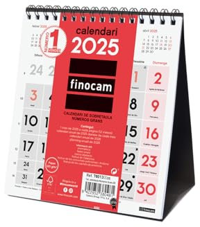 Finocam - Calendario Neutro de Sobremesa Números Grandes 2025 Mes Vista Enero 2025 - Diciembre 2025 (12 meses) Catalán