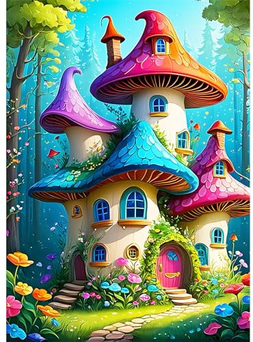 EOBROMD 5D Diamant Painting Bilder Erwachsene Pilzzimmer, Diamond Painting Erwachsene Fantasie, DIY Diamond Painting Bilder Diamant Malerei Set für Wanddekoration 30x40 cm