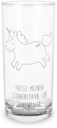 Mr. & Mrs. Panda Wasserglas Einhorn Happy, Premium Glas, 400 ml