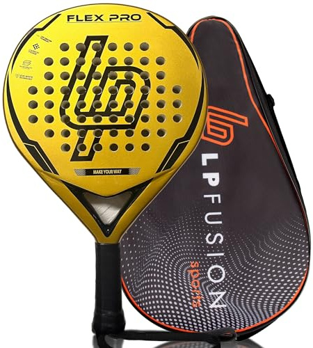 LP Fiberglass Flex Pro Padel Racket for Adults with Padel Bag & Ball Set - for Technically Savvy Players - Light Power & Precision (1 Pc & Set) (Golden, Racket + Bag)