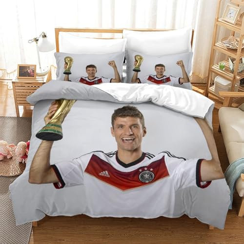 tanzhenning Thomas Müller Bettwäsche 3er Set Mit 3D Bettwäsche-Sets Mikrofaser Bettbezüge, Kinder Bettbezug Set Mit Kissenbezug Single(140x200cm)