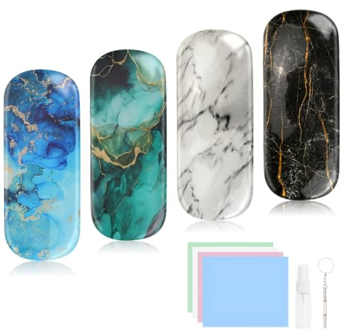 SITAKEGS Hartschalen Brillenetui, 4 Stück tragbare Brillenetuis Chic Multicolor Brillenetui, Glitzer Brillenetui mit Reinigungstuch Brillenschutz für Männer Frauen Reisen Studium Arbeit
