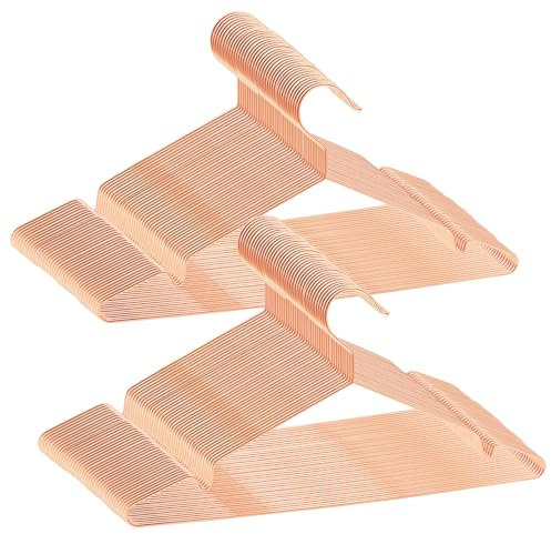ABHENG 80 Stück Kleiderbügel aus Edelstahl, platzsparend Metall Kleiderstange, rostbeständig, für Shirts, Hemden, Kleider, Tops, 42B x 21H cm,Roségold,AIY0380R