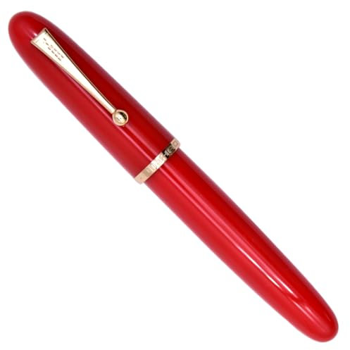 Ranvi Jinhao 9019 Acrylic Fountain Pen, 0.5mm Heartbeat nib with Ink Converter, Red Classic Design Smooth Writing Pen (Gold Trim)