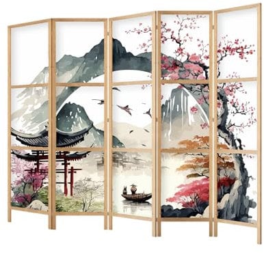 framed concept - Paravent Raumteiler aus Holz 225x172 cm, 5-teilig, einseitig, im orientalischen Stil