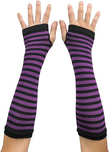 AUSUAYA Warme Damen-Handschuhe, gestreift, lang, fingerlos, für Punk Rock/Cosplay/Goth Party itWM-S-G5
