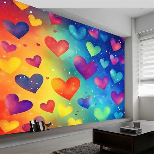 Wandtapete Traumkunst Regenbogen Herz Fototapete, Traumkunst Vlies Bild Tapete Wand-Dekor, 300 x 210 cm (B x H) Tapete Panorama Poster für Mädchen, Jungs Schlafzimmer Wohnzimmer