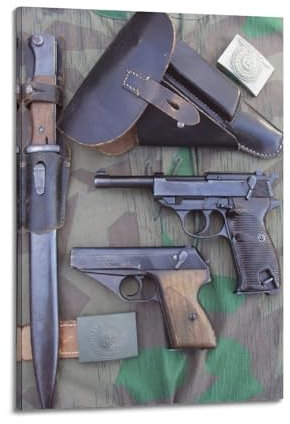ZCJYMX Militär-Poster, Vintage-Mauser, HSC Walther P38 K98, Marvel-Poster, dekoratives Gemälde, Leinwand, Wandposter für Schlafzimmer, Dekoration und Kunstdruck, moderne Familie, 40 x 60 cm