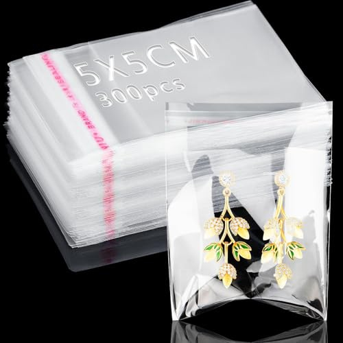 300 Piezas Bolsas Plastico Bolsas Transparentes OPP 5x5 cm Bolsas Celofan Autoadhesivas Bolsa Celofan Bolsitas Plastico Pequeñas Bolsas Celofan para Joyas Chuches Regalos Tarjetas Bombones