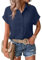 Zeagoo Womens Blouses Casual Short Sleeve Shirts for Women UK Button Down Shirt Ladies V-Neck Loose Tops for Office Work Blue-M