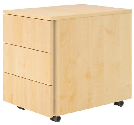 bümö lite Rollcontainer mit Schubladen, Container aus Holz in Ahorn - Rollwagen für's Büro als Schreibtisch Unterschrank, Bürocontainer od. Schreibtischcontainer mit Seitengriff