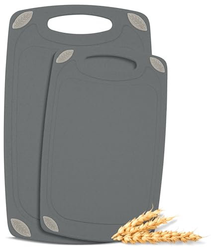 AXIOM CREATIONS 2-Piece Reversible Cutting Board Set Made from Natural Food Grade Wheat Straw Material - Eco-Conscious Alternative to Plastic - Gluten Free & BPA Free Chopping Boards for Kitchen