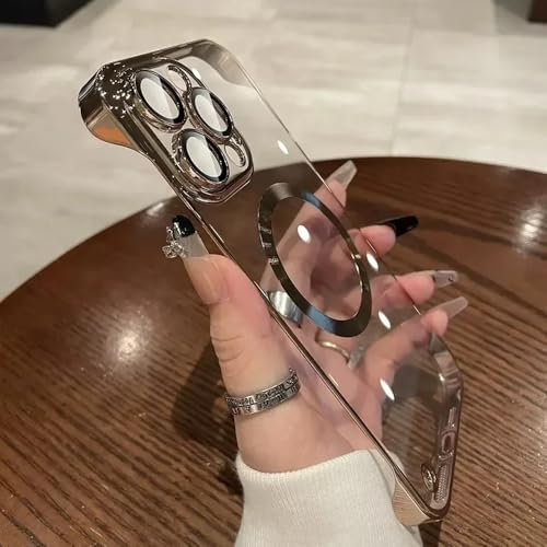 GXZJFC Transparent Ultra Thin Frameless Case For iPhone 15 14 13 12 Pro Max Magnetic Wireless Charging,Gold,For iphone13