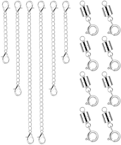 14pcs Adjustable Necklace Extender and Magnetic Necklace Clasps Alloy Jewelry Extenders with Lobster Claw Clasp 2/4/6 Inch Chain Extension for Necklaces Bracelet Anklets(Gold, Silver)