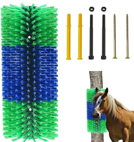 Universal Kratzbürste Pferd mit 4 Schrauben Halbrunde Pferdebürste 45cm Kuhbürste Massagebürste für Schaf Pferd Kuh Schweine, Langlebig und Elastisch