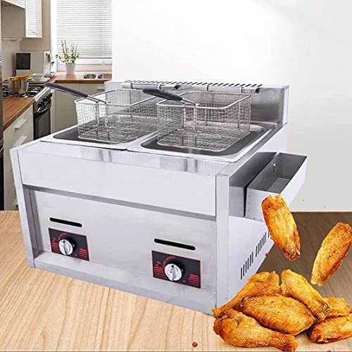 LYDBMYT Freidora Comercial de mostrador con Control de Temperatura y Cesta de Aceite extraíble, Ideal para restaurantes de Comida rápida y Bares (DoublePot)